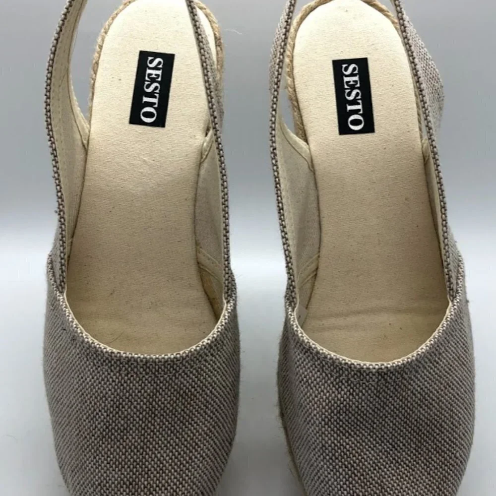 Sesto Women’s Espadrille Wedge Sandals Peep Toe Slip On Neutral Tan Summer Shoes
